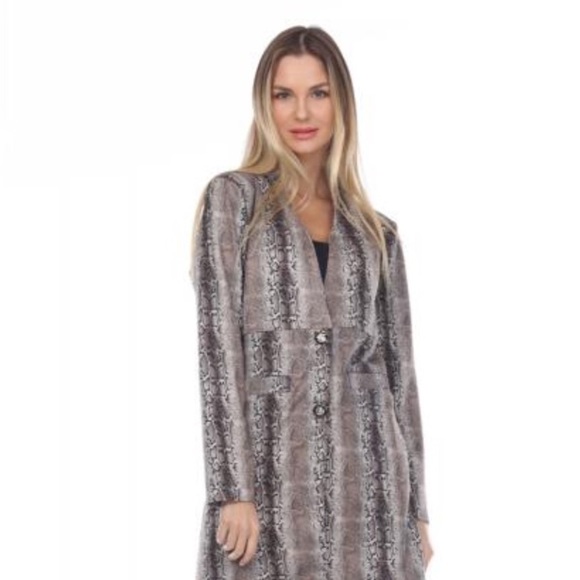 Suede snakeskin print pocket coat. - Picture 4 of 9